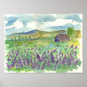 Paarse Lupine Field of Flowers Waterverf Meadow Poster