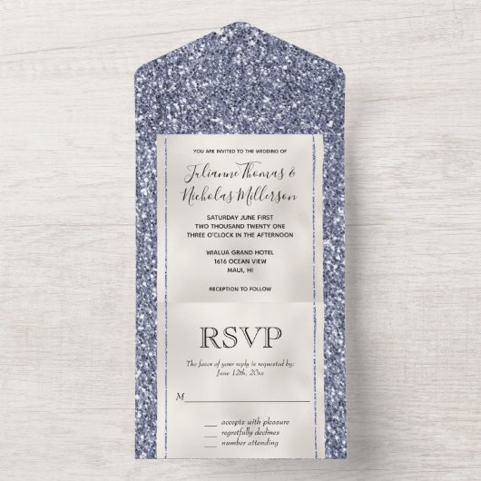 Paarse Luxe Glitter Pearl White All In One Uitnodiging (Binnen)