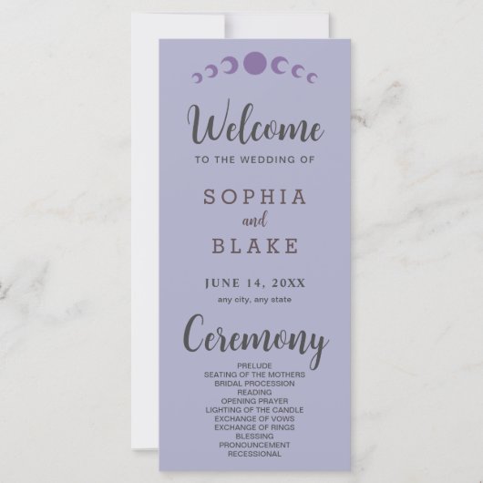 Paarse Maan Phases Zilveren Huwelijksprogramma (Voorkant)