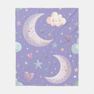 Paarse Maan & Wolken Fleece Deken