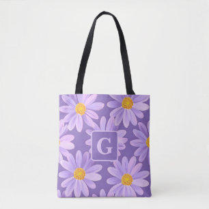 paarse madeliefje bloemen gepersonaliseerd monogra draagtas