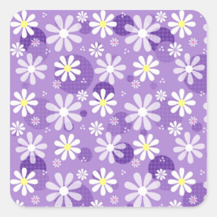 Paarse madeliefjes en Gingham Polka Dots Vierkante Sticker