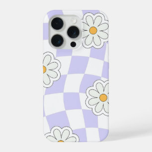 Paarse Madeliefjes Geruite Hoesje iPhone 15 Pro Hoesje