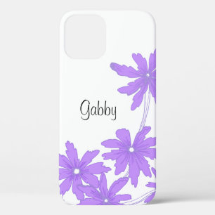 Paarse Madeliefjes op Wit iPhone 12 Hoesje