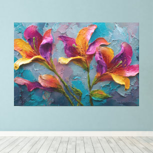 Paarse, Magenta en Oranje Bloesems – Abstracte Kun Canvas Afdruk
