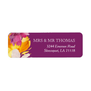 Paarse Magenta Gele Floral Return Address Label