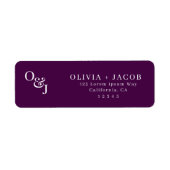 Paarse magenta stijlvol script Monogram bruiloft Etiket (Voorkant)