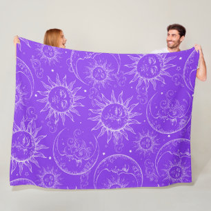 Paarse Magie Vintage Hemelzonne Maansterren Fleece Deken