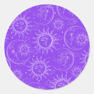 Paarse Magie Vintage Hemelzonne Maansterren Ronde Sticker