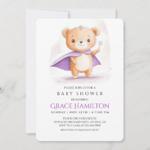 Paarse Magische Beer Baby shower Uitnodiging voor