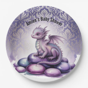 Paarse Magische Draak Baby Shower Papieren Bordje