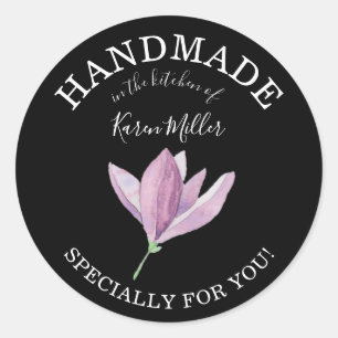 Paarse Magnolia HANDMADE voor Jou Inmaak Cadeaus Ronde Sticker