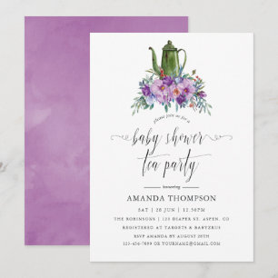 Paarse Magnolia's en Rozen Baby Shower Thee Feestj Kaart