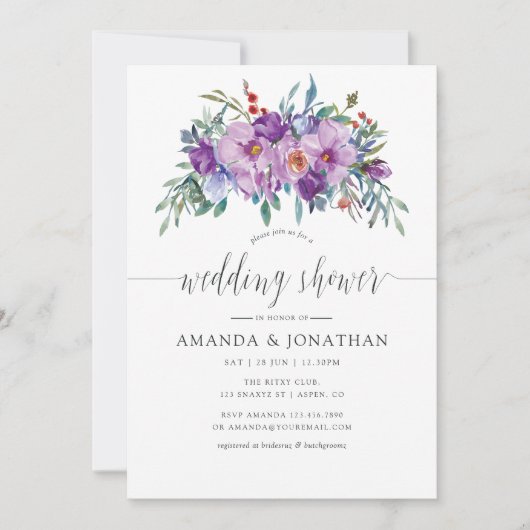 Paarse Magnolia's en Rozen Bruidsfeest Kaart (Voorkant)