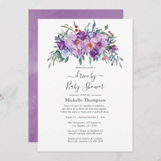 Paarse Magnolia's en Rozen Drive By Shower Kaart (Voorkant / Achterkant)