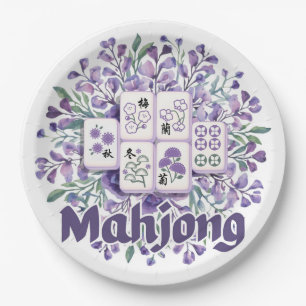 Paarse Mahjong Tegels Papieren Bordje
