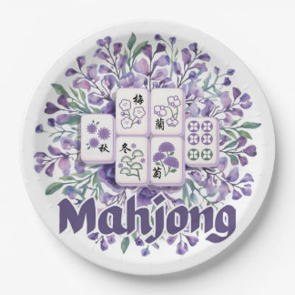 Paarse Mahjong Tegels Papieren Bordje