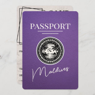 Paarse Malediven Paspoort Bewaar de datum Save The Date