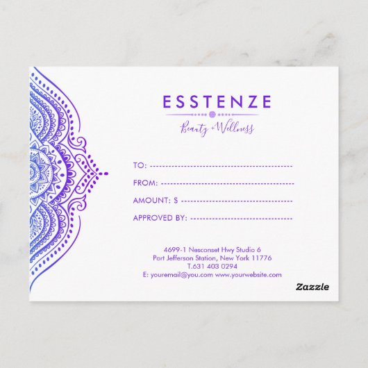 Paarse Mandala Cadeaubon Ontwerp Briefkaart (Achterkant)