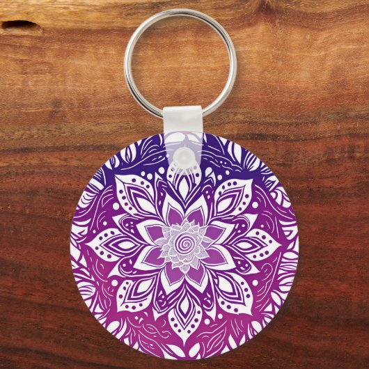 Paarse Mandala Flower Sleutelhanger (Achterkant)