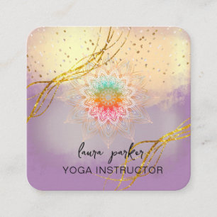 Paarse Mandala Gouden Meditatie Holistische Elegan Vierkante Visitekaartje