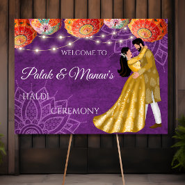 Paarse mandala Haldi ceremonie welkomstbord Poster