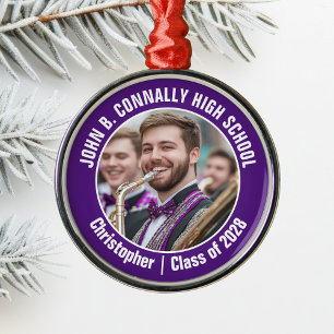 Paarse Marching Band Foto Middelbare School Kerstm Metalen Ornament