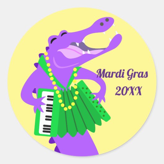 Paarse Mardi Gras Alligator Ronde Sticker (Voorkant)