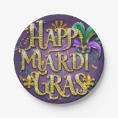 Paarse Mardi Gras "Happy Mardi Gras" Papieren Bordje (Voorkant)