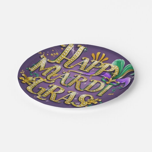 Paarse Mardi Gras "Happy Mardi Gras" Papieren Bordje (Gekanteld)