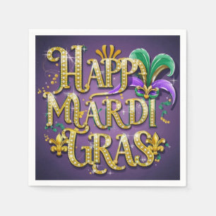 Paarse Mardi Gras "Happy Mardi Gras" Servet