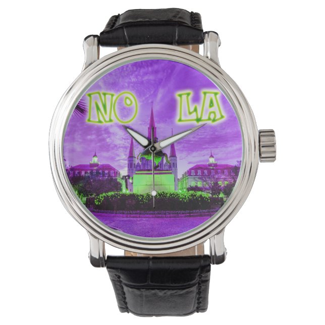 Paarse Mardi Gras JS Horloge (Voorkant)