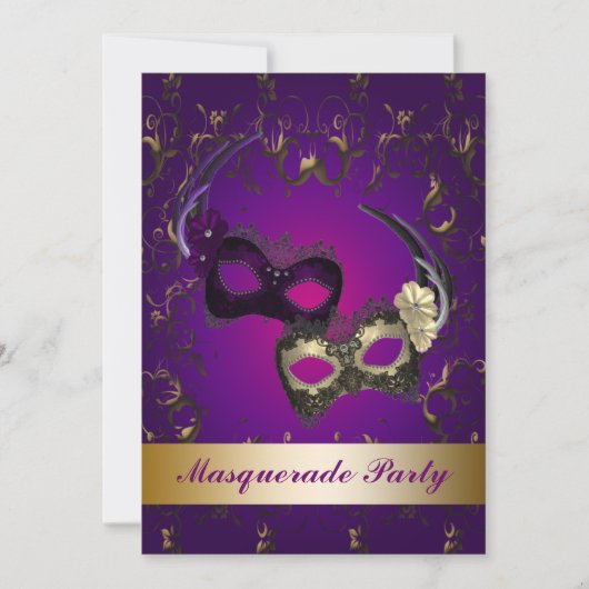 Paarse Mardi Gras Mask Masquerade Uitnodiging (Voorkant)