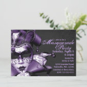 Paarse Mardi Gras Masquerade Kaart (Staand voorkant)