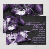 Paarse Mardi Gras Masquerade Kaart (Voorkant / Achterkant)