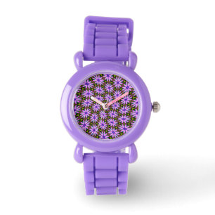 Paarse Margueritepatronen Horloge