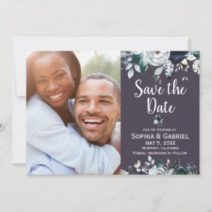 Paarse marine Boho Floral Wedding Save the Date