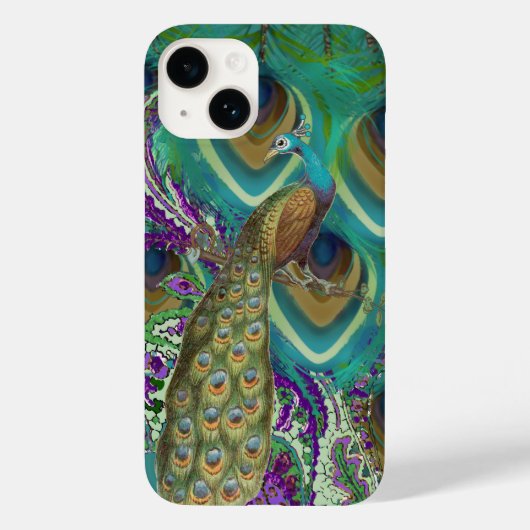 Paarse marine en koper Paisley Peacock en veren Case-Mate iPhone Case (Achterkant)