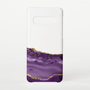 Paarse Marmer Agaten Gouden Glitter Accenten Samsung Galaxy S10 Hoesje