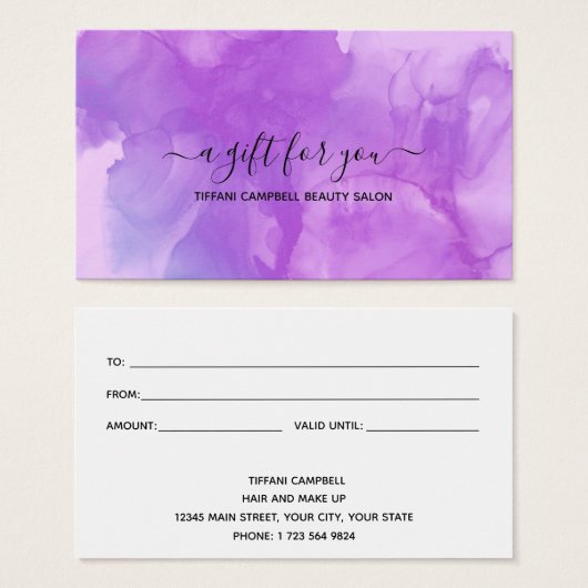 Paarse marmer- en Glitter-cadeaubon Visitekaartje (Voorkant /achterkant)