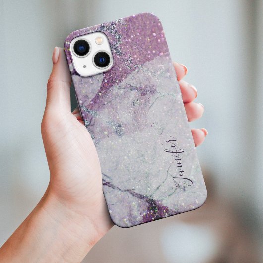 Paarse marmer en Glitter Printen Textuur Case-Mate iPhone Case