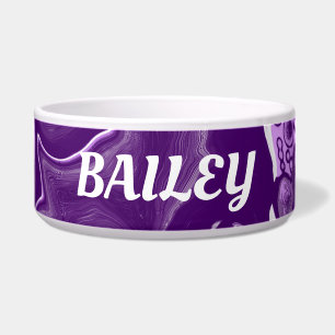 Paarse marmer Fluid Art Cells Dog's Name Voerbakje