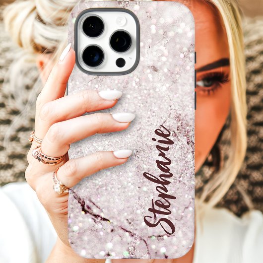 Paarse Marmer Glitter Aangepaste Naam Case-Mate iPhone Case