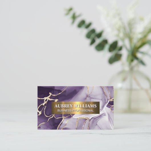 Paarse marmer Stone | Goudsparkly-vlokken Visitekaartje (Staand voorkant)