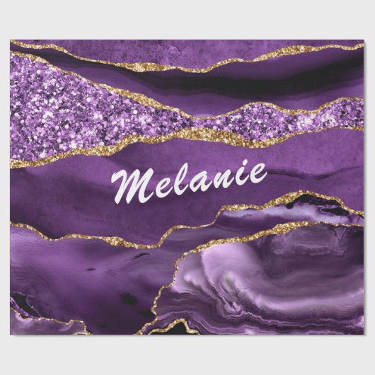 Paarse marmeren aangepaste naam cadeaupapier (Vlak)