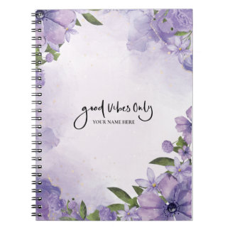 Paarse marmeren en paarse bloemen "Good Vibes Only Notitieboek