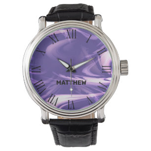 Paarse Marmeren Koel Marmerpatroon Aangepaste Naam Horloge
