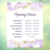 Paarse marmeringontwerp openingstijden raamkoeling raamsticker (Vel 3)