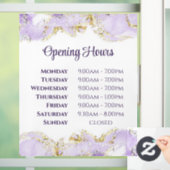 Paarse marmeringontwerp openingstijden raamkoeling raamsticker (Huis)