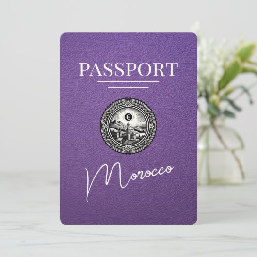 Paarse Marokko Paspoort Bewaar de datum Save The Date (Staand voorkant)